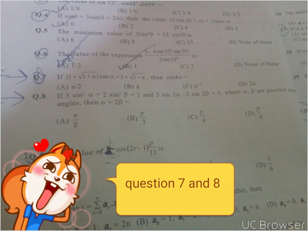 Question image for If 1+√(1+a) tan alpha =1+√(1-a). Then sin 4alpha?