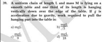 Question image for A uniform chain of length L and mass M is lying o