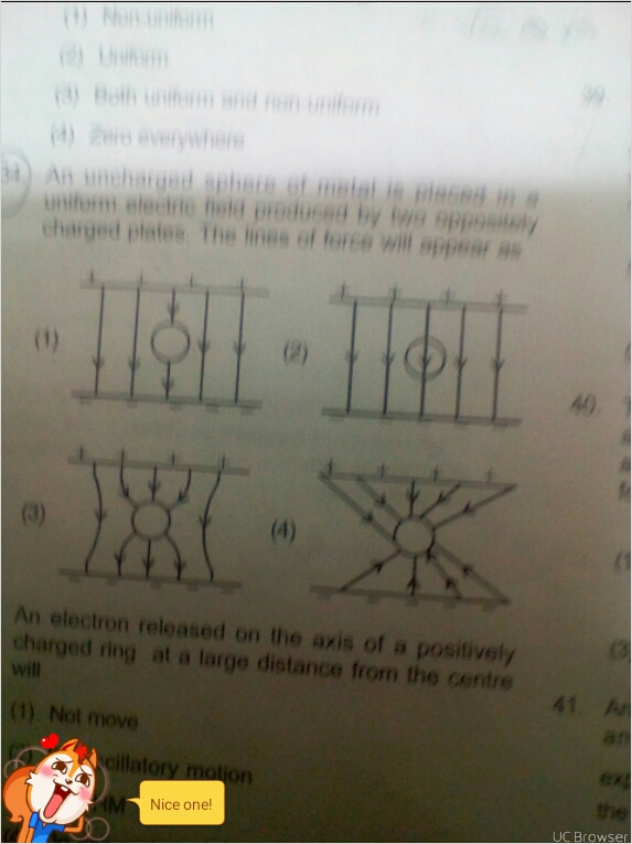 An uncharged sphere of metal is placed in a uniform electric field pr ...