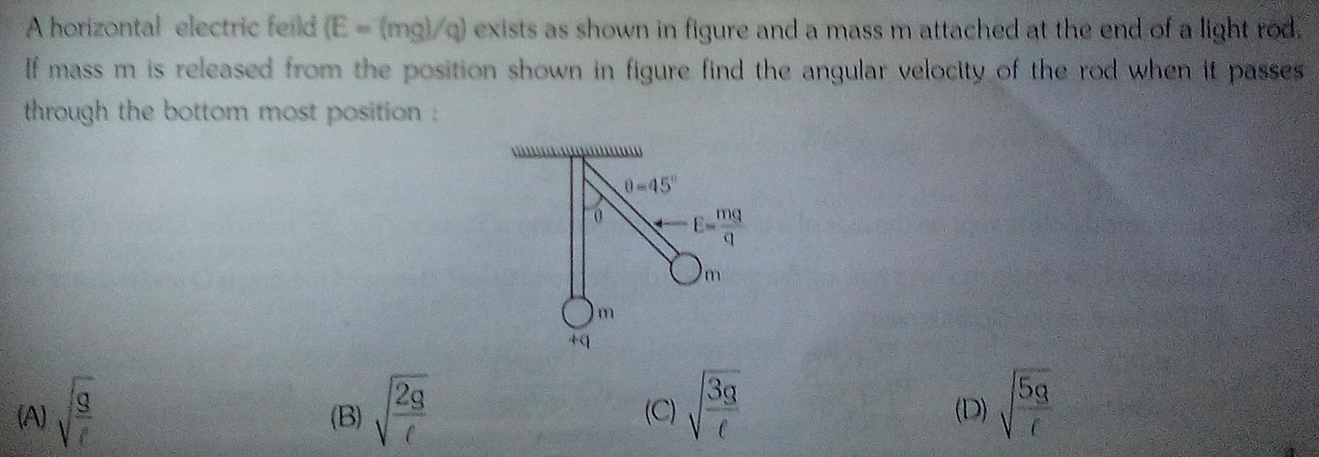 A Horizontal electric field E = mg/q exists as shown in the figure an ...