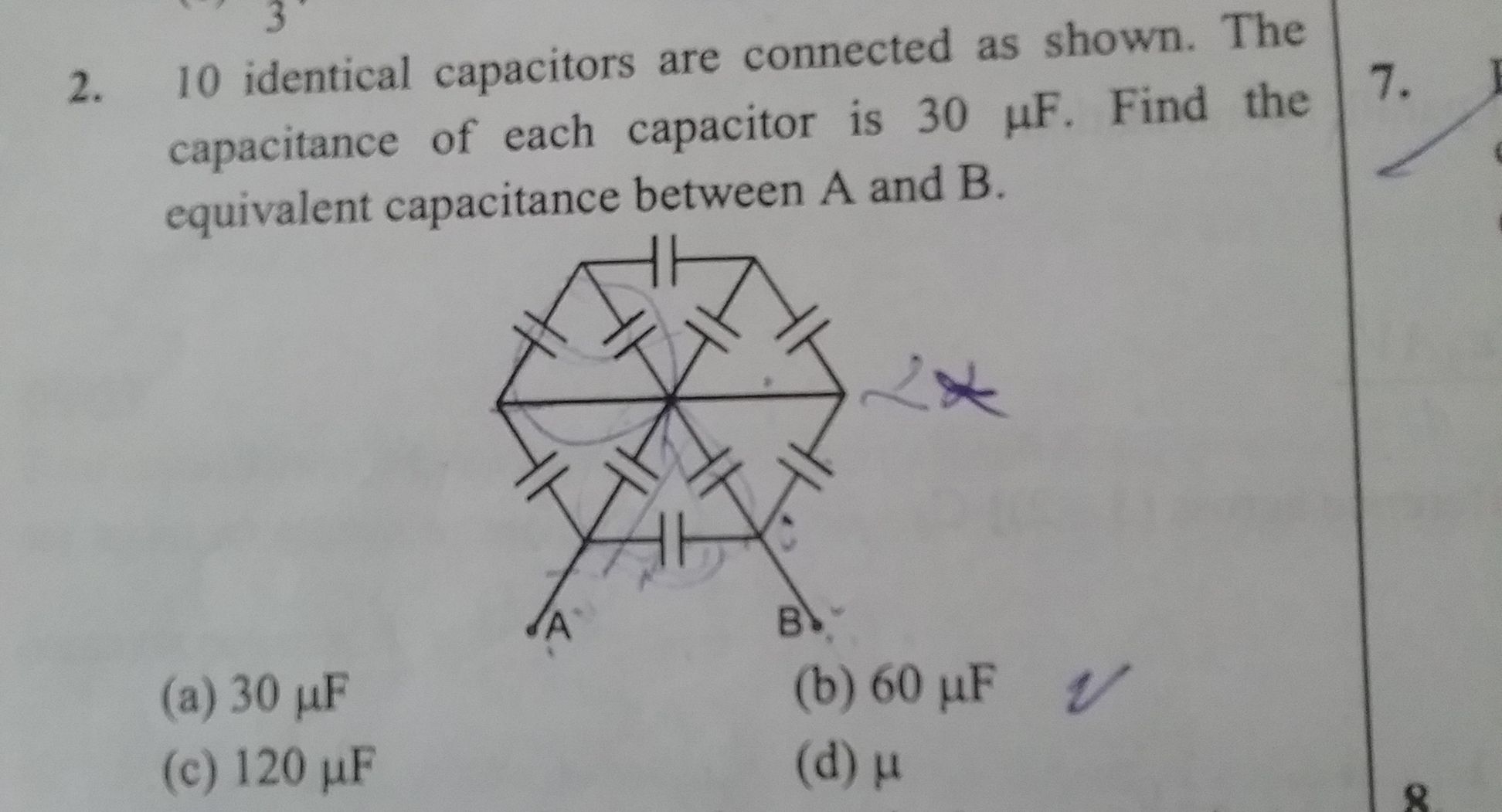 10 identical capacitors are connected as shown. The capacitance.... b