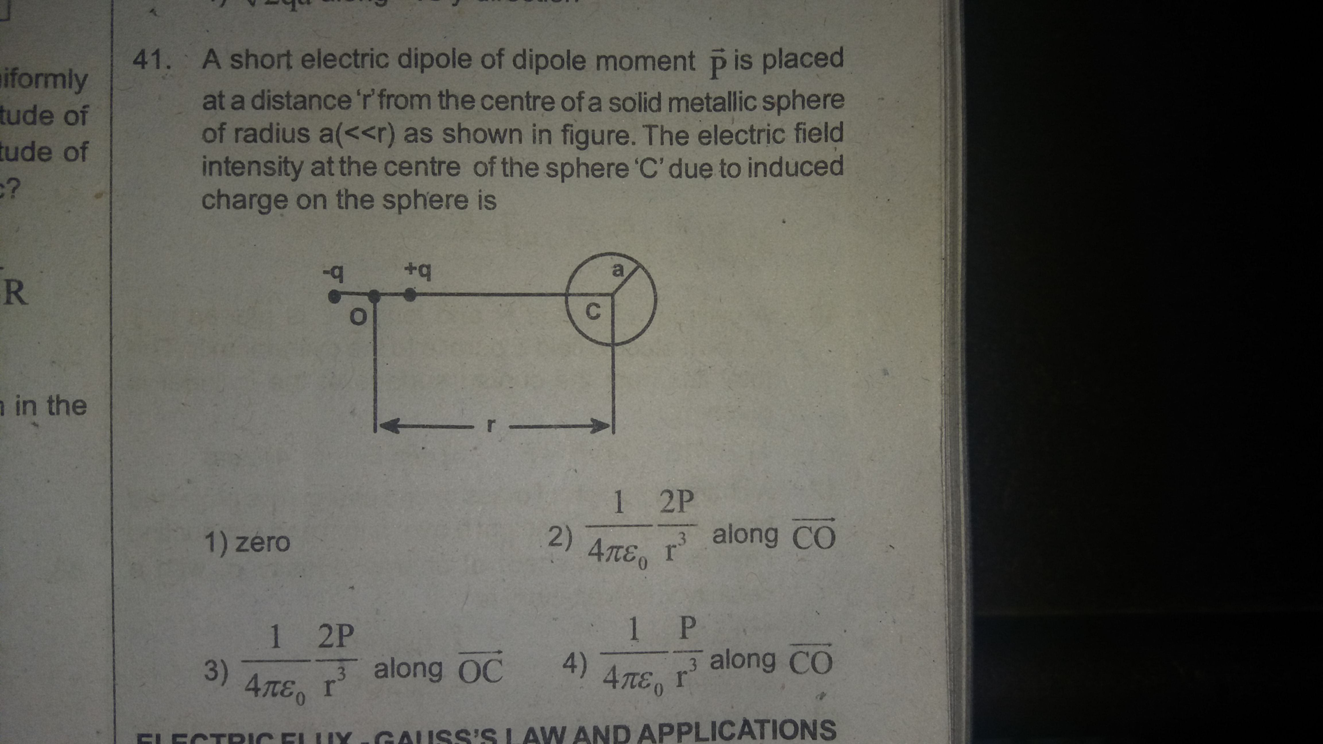 A short electric dipole of dipole moment P is placed at a distance r ...