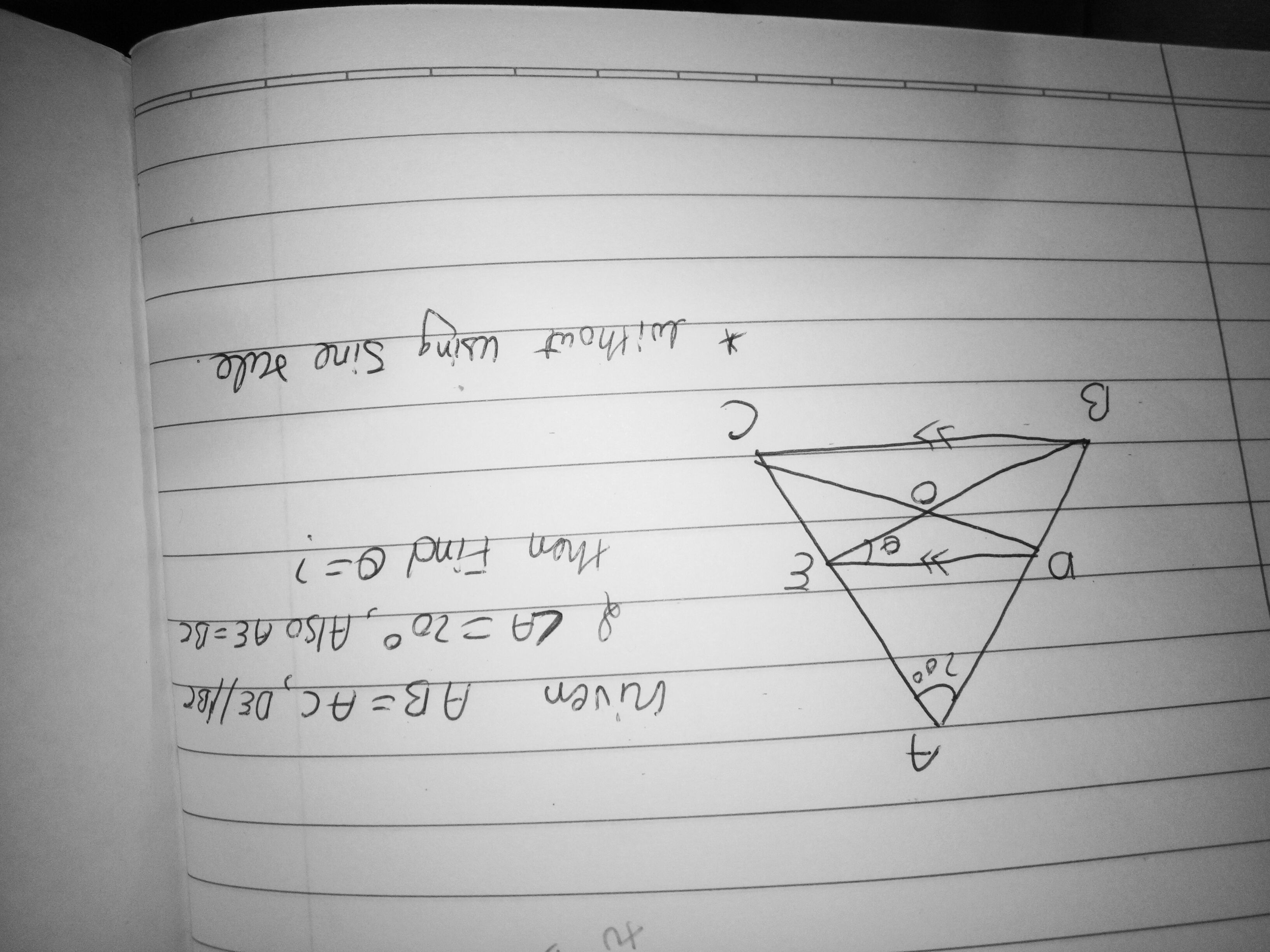 Without using sine rule, how to solve find the theta ...