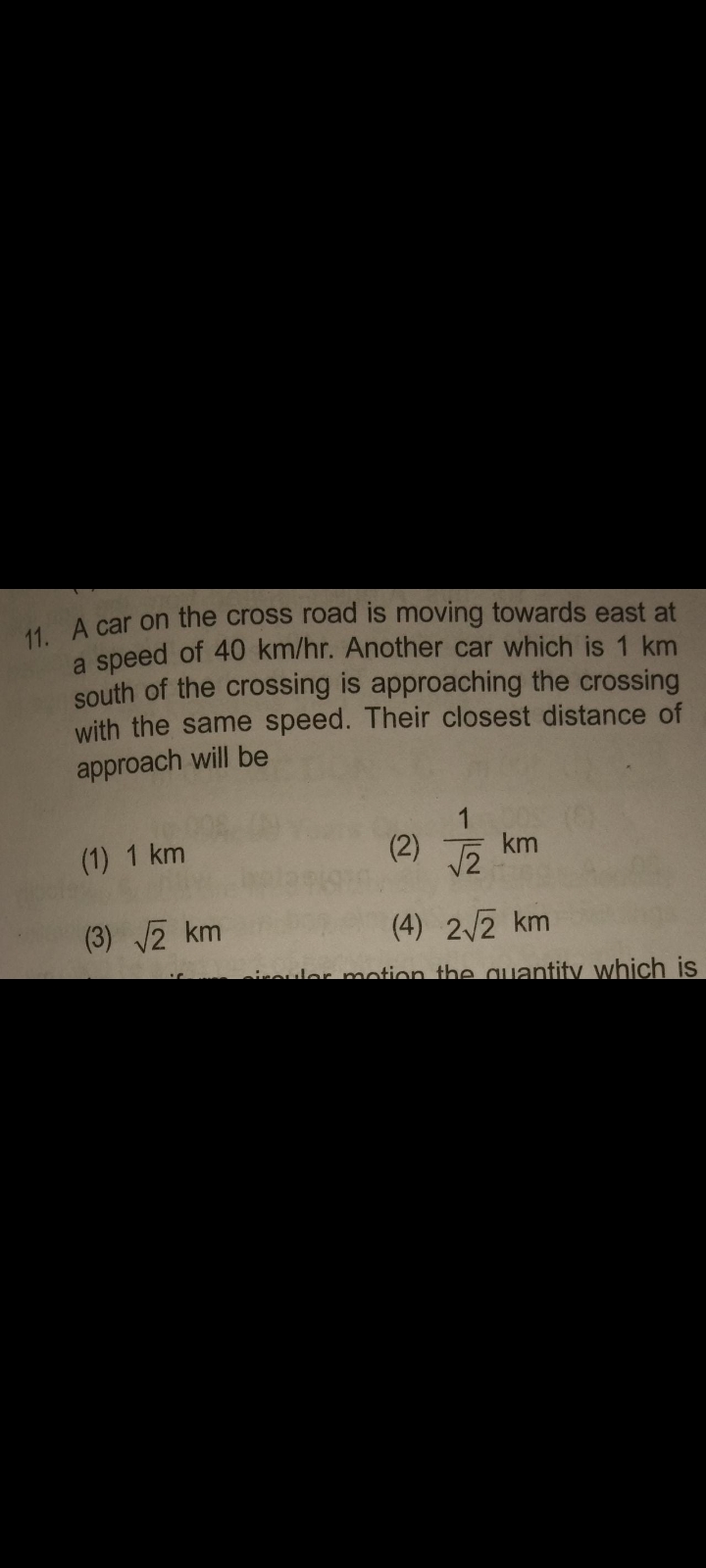 Question image for A car on the cross road is moving towards east at