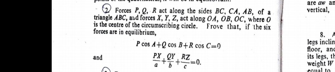 Question image for Forces p, q, r act alng the sides bc, ca, ab of a